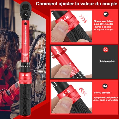 ATsafepro Petite Clé Dynamométrique À Clic 1/4" 3-25 Nm, Double Sens Rotation 72 Dents, Outil Réparation Vélo Et Moto – vue 7