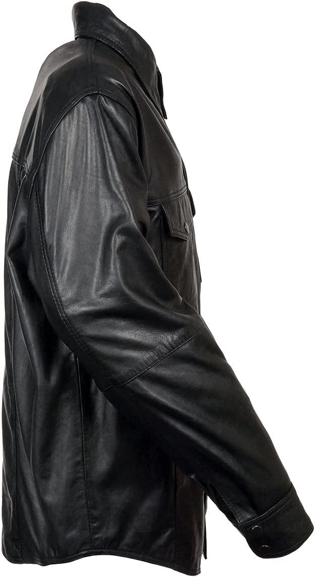Milwaukee Leather LKM1600 Men's Black Lightweight Casual Biker Style Leather Shirt - Image 8