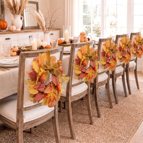 Thiccywoov 6 Pack 9 Mini Fall Wreaths Bulk for Kitchen Cabinet Small Artificial Autumn Maple Leaf Hanging Wreaths Harvest Berry Candle Rings for Thanksgiving Farmhouse Home Window Front Table Decor