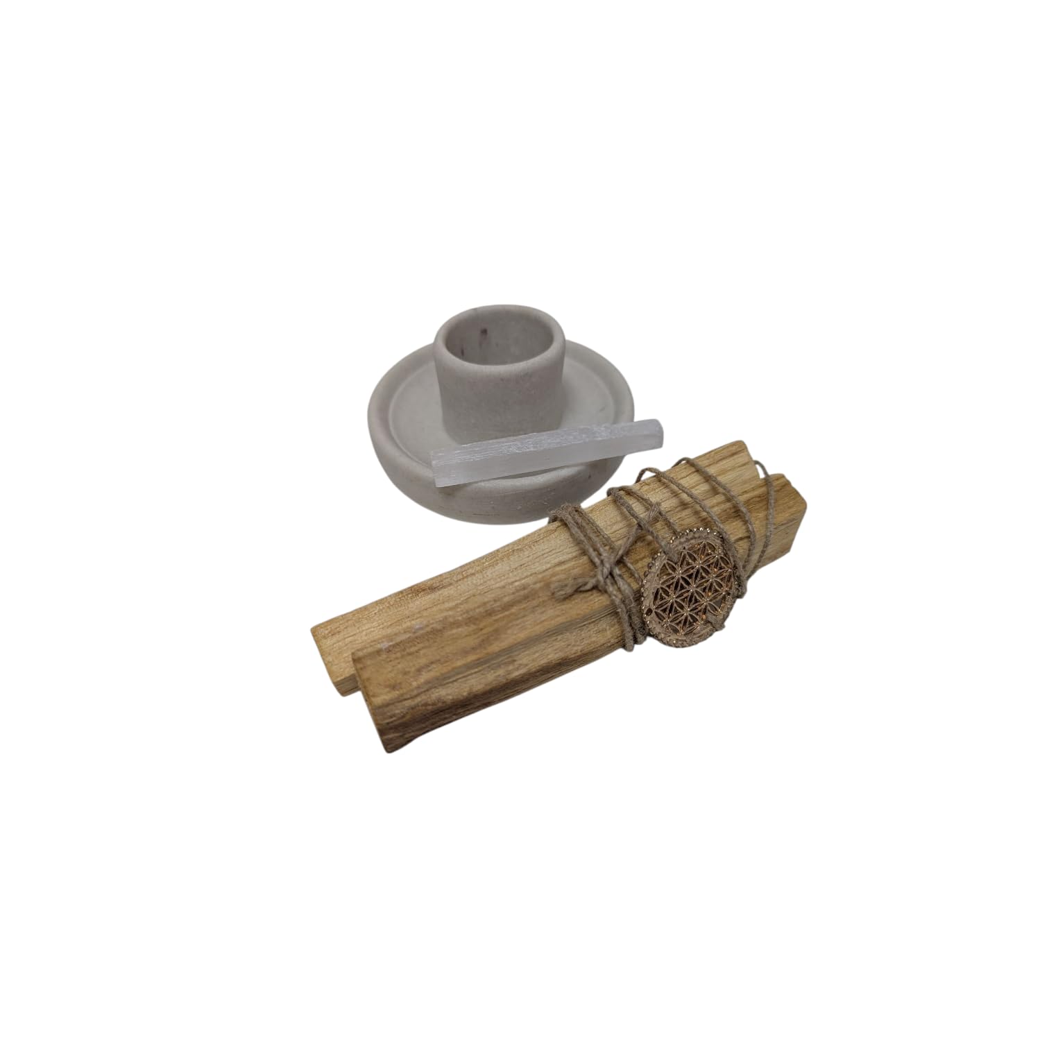 Reinigungsset Palo Santo und Selenit, Set mit Keramikbrenner, Starter-Set für Smudging, Palo Santo del Peru