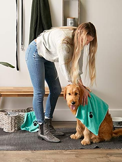 Bone Dry Pet Grooming, Embroidered Microfiber Towel Drying Collection, 15x30, Aqua-5mOxqSsl