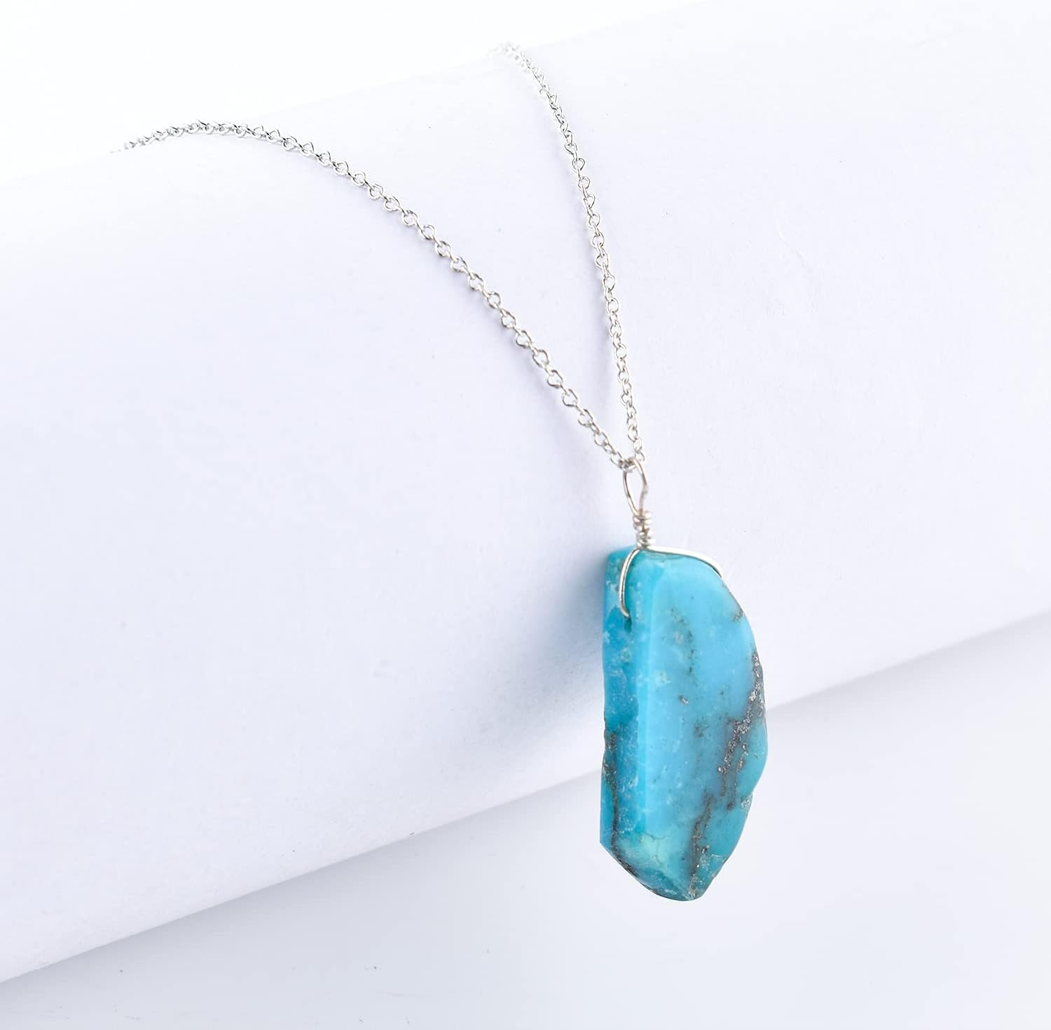 InfinityGemsArt Raw Turquoise Necklace For Women Natural Gemstones Jewelry Gifts for Him/ Her, Rough Crystals, December Birthstone, Crystals and Healing Stones, 925 Sterling Silver 18 inch Adjustable Chain