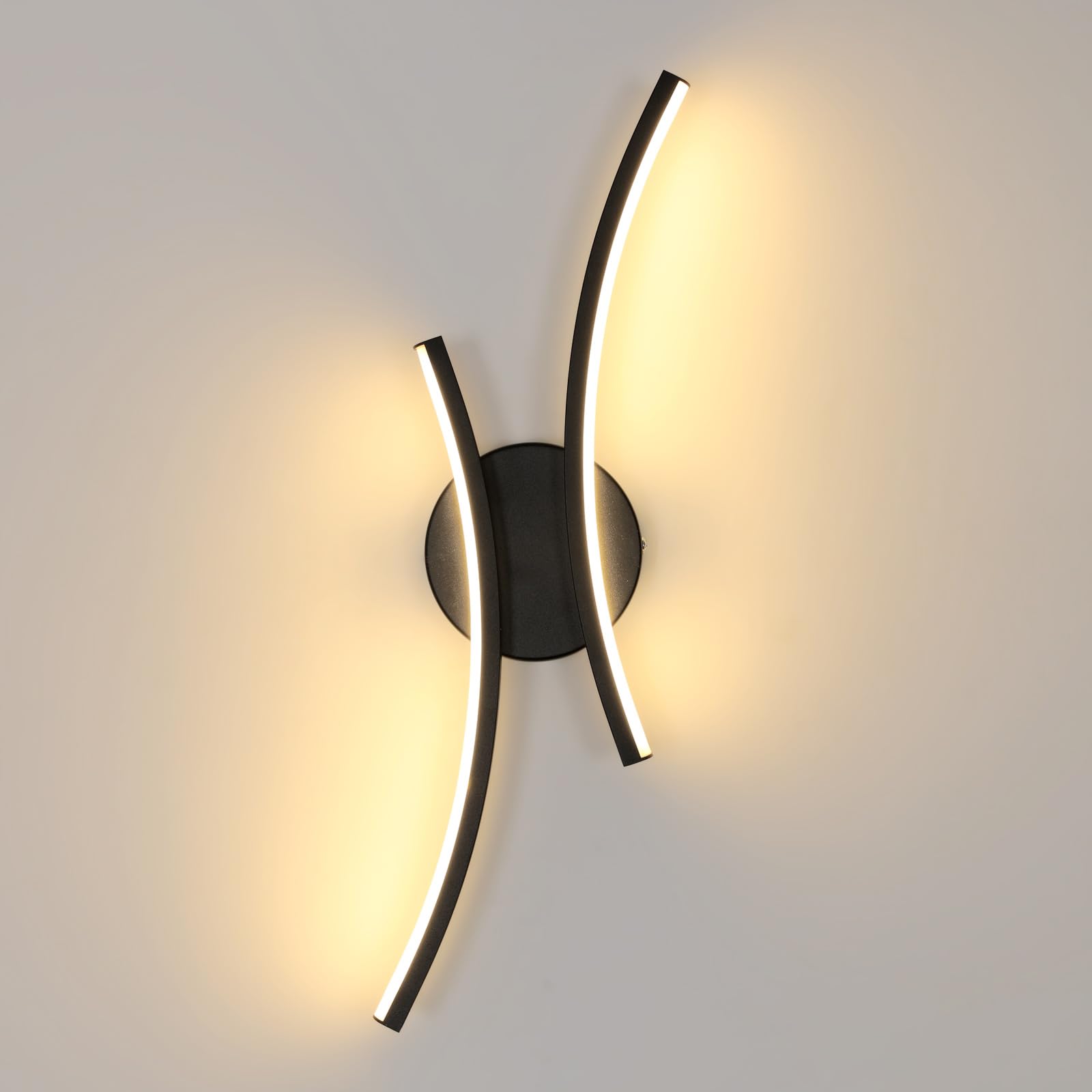 Applique Murale Intérieure LED, 20W 2250LM Noir Lampe Murale LED Chambre Créativité, 44.5CM Luminaire Mural Moderne en Aluminium pour Salon Cuisine Couloir Escalier, Blanc Chaud 3000K