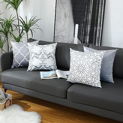 Cushion Covers 45cm x 45cm Gray Velvet 4pcs Double Print Soft Throw Pillow Case 18x18 inch Square Decorative Cushion Cover for Sofa Chair Patio Garden Blench Living Room Car Home Decor