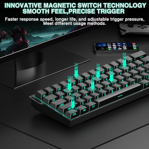 AULA MINI60 Wireless Gaming Keyboard,BT5.0/2.4GHz/Wired,Hall Effect Magnetic Switches,0.01mm RT Accuracy,Adjustable Actuation,8KHz Polling,RGB,WEB Driver,60% Percent Mechanical Keyboard (Black) - Image 6