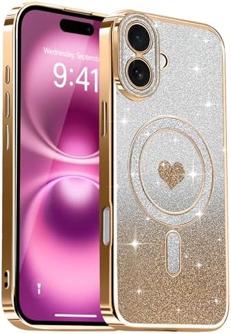 Lafunda Magnetic for iPhone 16 Case Glitter, Cute Love Heart Plat...