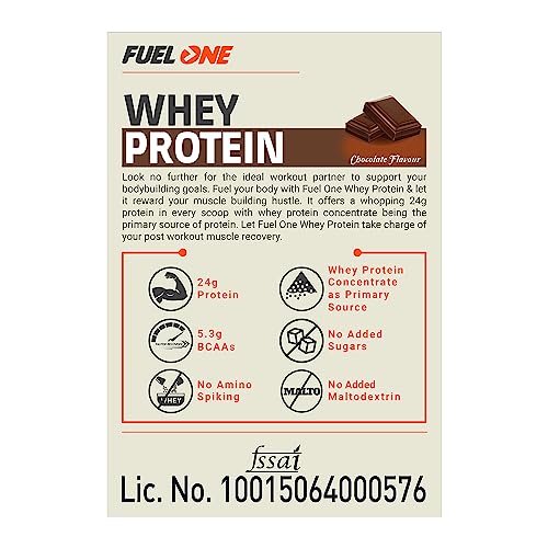 Image of MuscleBlaze Fuel One Whey Protein, 24 g Protein, 5.29 g BCAA & 4.2 g Glutamic Acid (Chocolate, 500 g / 1.1 lb)