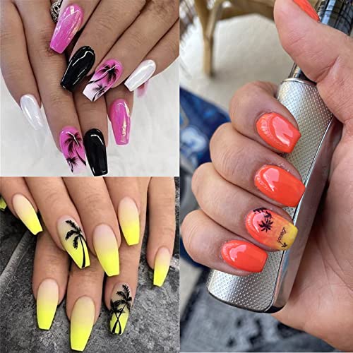 12Pcs Summer Palm Tree Nail Art Stickers Decals Water Transfer Coconut Tree Nail Decals For Women Tropical Style Ocean Beach Nail Design Sticker For Diy Nail Art Decorations Manicure Tips Accessories #TOP6