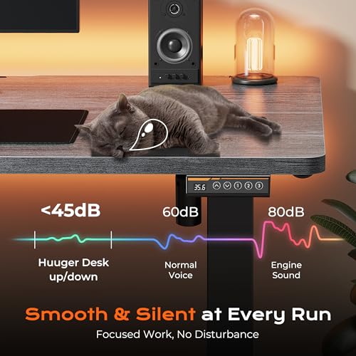 Huuger 48 x 28 Large Electric Standing Desk, Height Adjustable Desk, 27.6" Deep Desktop, Stand up Gaming, 2 Hooks, 3 Preset Heights, for Home Office, Grey by Huuger - Used condition - Image 7