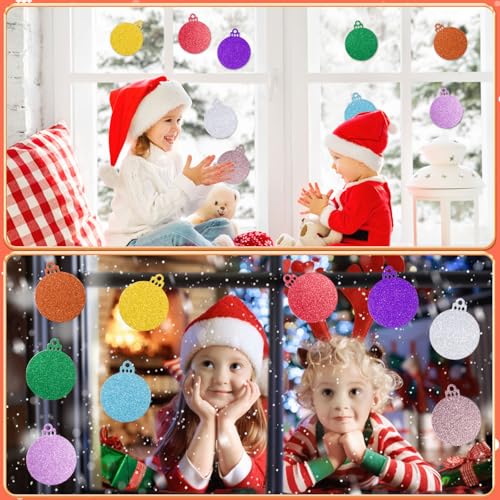 MixTeach 180 peças de recortes de papel com glitter de Natal, formas de bolas de Natal, recortes, en