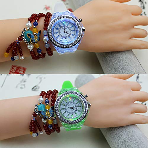 Yunanwa 8 Pack Led Luminous Lights Watches For Women Men Unisex Summer Jelly Dress Wristwatches Brand Bracelet Wholesales Assort Set #TOP1