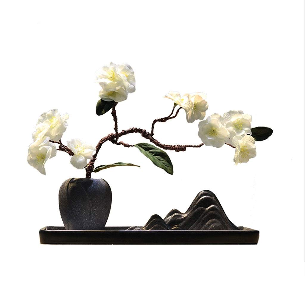 IUokLU Ceramic Vase Artificial Flower Zen Home Accessories Landscape Sand Table Rockery Artificial Potted Flower Set Bonsai Decoration