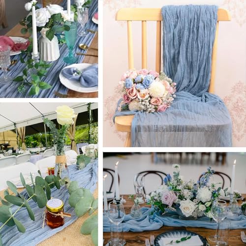 Acsuit ZQ09 4 Pack Dusty Blue Cheesecloth Table Runner 20 X 120 Inch Gauze Table Runners 10 Ft Long,Semi Sheer Boho Cheese Cloth Fabric Table Runner Bulk For Wedding,Party,Baby Shower,Bridal Shower Decoration thumb #3
