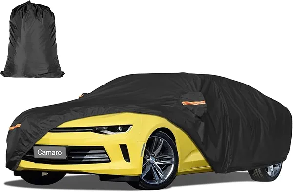 Car Cover Waterproof All WeatherCustom Fit for Chevy Camaro 2010-2025, Heavy Duty Outdoor Full Exterior Cover for Automobiles, Sun Rain UV Dust Snow Protection with Door Zipper-Black