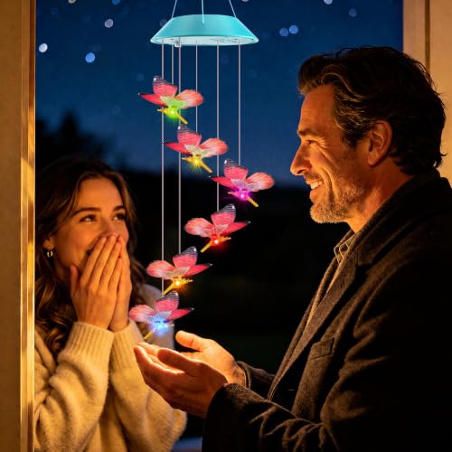 Image of Toodour Solar Wind Chime, Color Changing LED Swaying Butterfly Wind Chimes, Upgrade Butterfly with Fluttering Wings, Waterproof Solar Outdoor Light Decor for Garden Window Patio, Gift for Mom Grandma