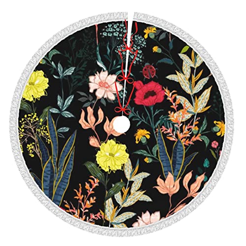 Christmas Tree Skirt 48" - Colorful Boho Floral Printed Tree Skirt With Tassel Xmas Tree Decoration For Christmas Holiday #TOP24