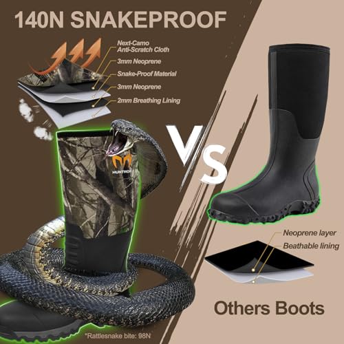 Snake Boots for Men, Waterproof Hunting Boots, Insulated Rubber Boots, 6mm Neoprene Work Boots for Outdoor, Farming, Gardening and Fishing2