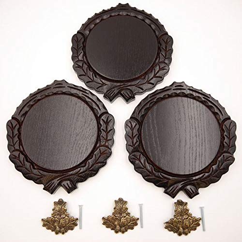 GTK - Juego de 3 placas de cuña talladas oscuras AF 14 cm con 3 hojas de roble, portada pequeña, tabla cuña, tabla para especias, cartel para trofeos