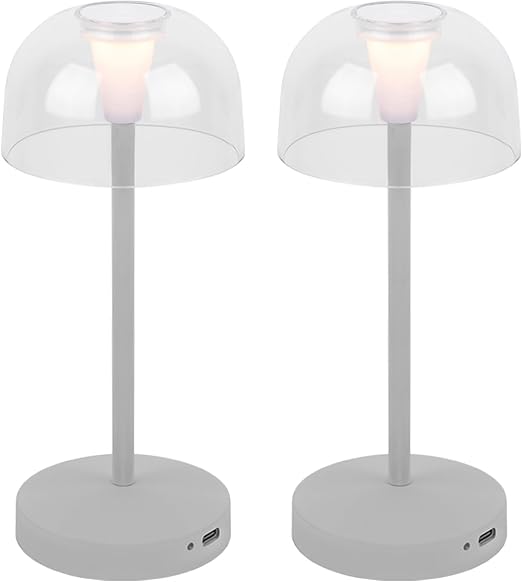VENUSLIGHT Cordless Small Table Lamps Set of 2, Light Gray Modern Portable Desk Lamp, Touch Dimming Rechargeable Battery Lights for Bedroom, Outdoor, Restaurant, Bedside, Baby Night Light, Gifts