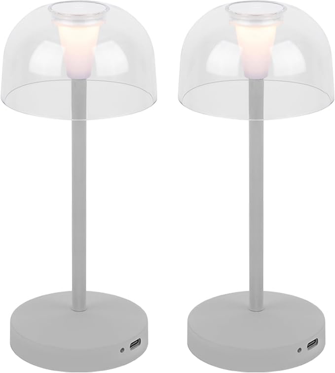 VENUSLIGHT Cordless Small Table Lamps Set of 2, Light Gray Modern Portable Desk Lamp, Touch Dimming Rechargeable Battery Lights for Bedroom, Outdoor, Restaurant, Bedside, Baby Night Light, Gifts