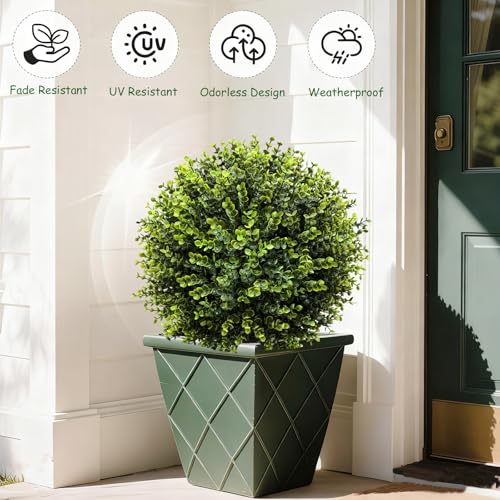 2PCS Künstliche Buchsbaumkugel Aussen Kunstpflanze mit Erdspieß, 60cm Runde Fake Plant Outdoor Immergrüne Buchsbaum Künstliche Pflanzen für Wohnzimmer Büro Deko