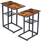 LAKEMID Side Table with Storage Set of 2 - Small C Table Narrow End Table with Metal Frame for Livin