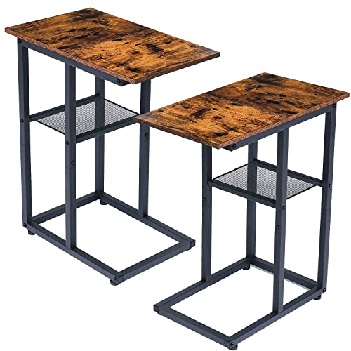 Lakemid Side Table With Storage Set Of 2 - Small C Table Narrow End Table With Metal Frame For Living Room Bedroom Small Spaces (Rustic Brown) #TOP6