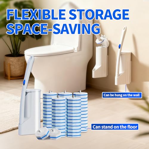 Image of Disposable Toilet Brush Set with 60 Replacement Heads, Toilet Cleaning Replacement Pads, Starter Kit with Storage Case for Deep Cleaning and Hygienic Bathroom Maintenance