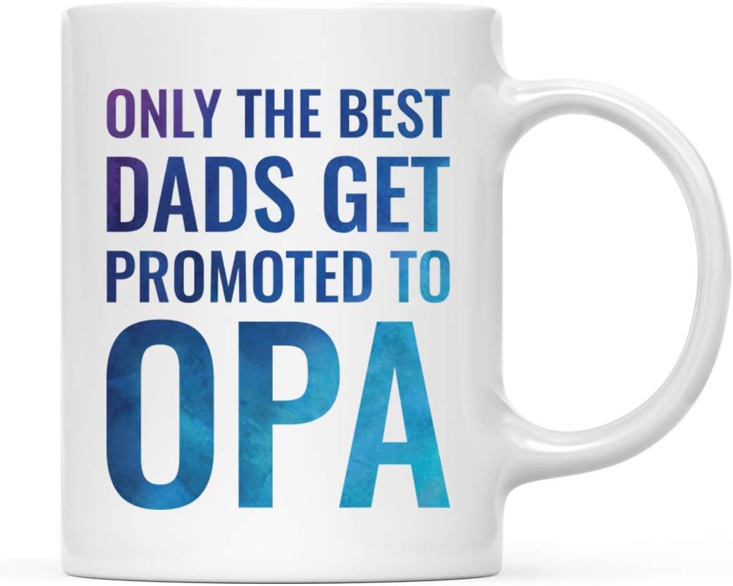 Andaz Press 11oz. Father's Day Birth Announcement Coffee Mug Gift, Only The Best Dads Get Promoted to Opa, Blue Watercolor, 1-Pack, Funny Dad Birthday Christmas Gift Ideas