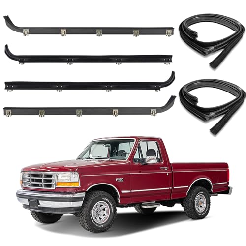 ItranMc Front Door Window Weatherstrip Kit,Window Molding Sweep Felt Trim Seal & Run Channel Rubber Seals for 1987-1997 Ford F150 F250 F350 Bronco#E7TZ1521452A E7TZ1521453A F2TZ1521456A F2TZ1521457A