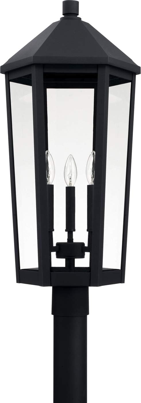 Capital Lighting 926934BK Ellsworth Clear Glass Outdoor Post Lantern, 3-Light 180 Total Watts, 28" H x 13" W, Black