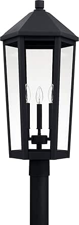 Capital Lighting 926934BK Ellsworth Clear Glass Outdoor Post Lantern, 3-Light 180 Total Watts, 28" H x 13" W, Black