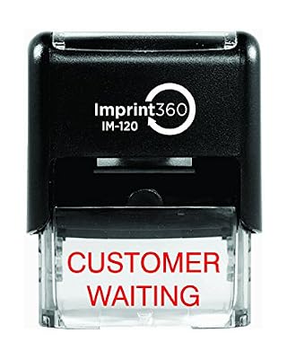 Imprint 360 AS-IMP1056 "CUSTOMER WAITING" - Sello de caucho autoentintado de alta calidad comercial, grabado con láser para impresiones precisas, tamaño de impresión de 1/2", 9/16" x 1", tinta roja