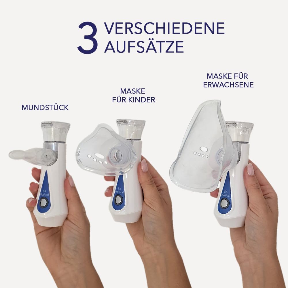 IEA Medical Inhalator Set mit Hardcase+ Kochsalzlösung 0,9% NaCl (20×5 ml) – tragbarer Vernebler/Inhalationsgerät, Mikrovernebelung feiner Nebel, USB-C aufladbar, sterile isotonische Inhalationslösung