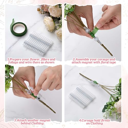WILLBOND 7 Pairs Floral Boutonniere Magnets Corsage Brooches Magnet for Handmade Wedding Bride Boutonnieres Corsage Flower Pins Business Buttonhole Flowers Making Accessories - Thumbnail 3