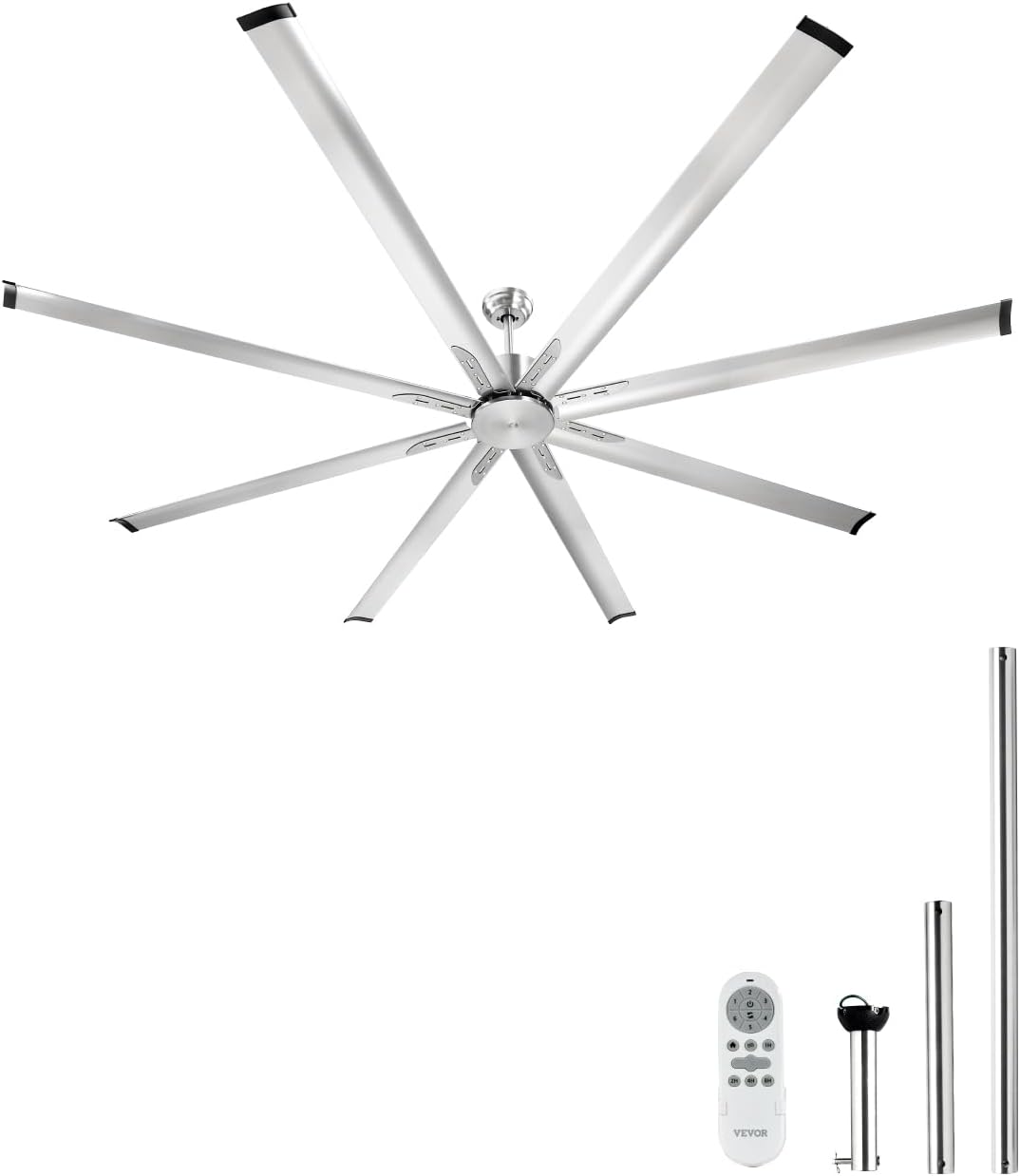 VEVOR 96 In Ceiling Fan without Light, 6-Speed Remote Control, Aluminum 8-Blade, Reversible DC Motor, Modern Low Profile Flush Mount Fan for Bedroom, Living Room, Patio, Indoor/Outdoor, Brushed Nickel