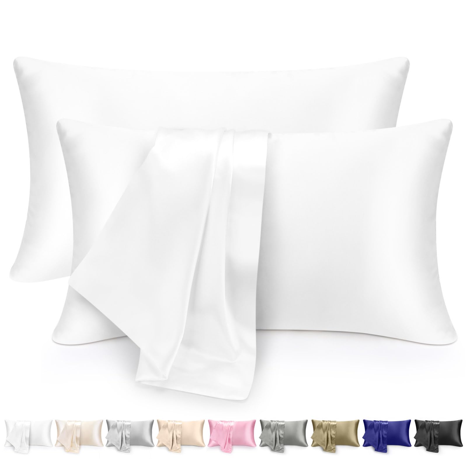 2 Pack Pillowcases, Silk Satin Pillowcase for Hair And Skin 51X76cm Soft Comfortable Breathable Smooth Cooling Pillow Covers for Sleeping Women Men