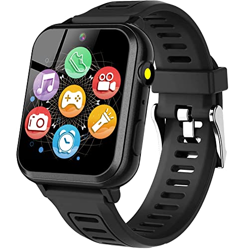 Smart Watch for Kids with 16 Puzzle Games 1.44" HD Touchscreen Camera Video Music Player Pedometer Alarm Clock Calculator Torch Sport Band Educational Learning Toys Gifts for Age 3-12 Boy Girl (Black)