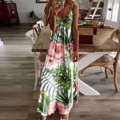 Sexy Dresses For Women Womens Dresses For Wedding Guest Casual Plus Size V Neck Beach Sun Dress Summer Floral Boho Maxi Sun Dresses Beach Outfits For Women Vacation Dresses For Women(D Green,Small) #TOP1