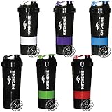 KITCHENIE-6 Pack-Protein Shaker Bottle BPA Free-Easy Grip-Leak Proof Flip Cap-Stainless Steel Ice Shaker Ball, 20 Oz Drink Shaker Cup, +2 Twist-on Cups on Each Bottom for Powder & Capsule Organizer