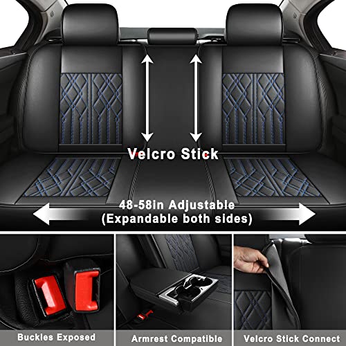 Huidasource Car Seat Covers Full Set, Leather Vehicle Cushion Covers, Universal Fit Most Car Sedan Suv Pickup Truck, Fit For Acura Honda City Nissan Altima Mazda Hyundai Audi (Full Set/Black&Blue) #TOP2