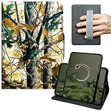 Dikoer Case for Samsung Galaxy Tab A7 Lite 8.7 Inch 2021 Model (SM-T220/T225/T227), 360 Degree Rotation Lightweight PU Leather Stand Cover with Hand Strap for Women Men Business Travel, Forest Leaves