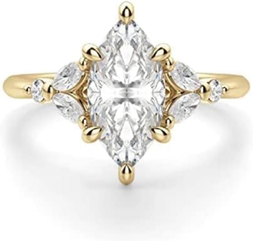 GOLDEN JEWEL 1-3CT Marquise Cut Moissanite Solitaire Ring for Women | Muse Engagement Wedding Ring | Handmade Diamond Jewelry | Anniversary Ring for Her/Gifts