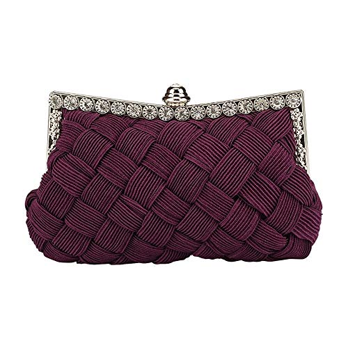 HYX Plissee und geflochtene Strass besetzte Hochzeit Abendtaschen Bridal Bridesmaid Clutch Purse Damen Aluminium gerahmte Clutch Bags (Color : Purple)