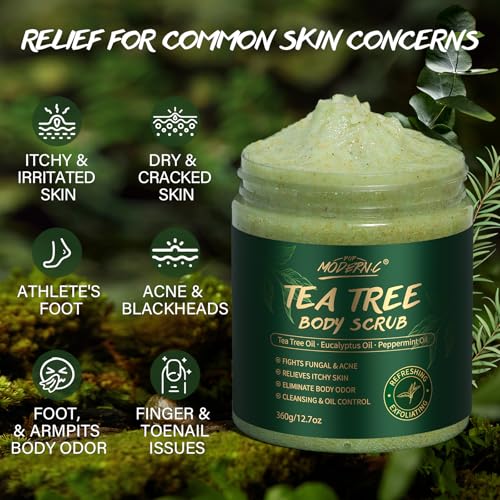Tea Tree Oil Body & Foot Scrub, Improve Skin Fungus, Skin Itchy, Jock Itch, Foot Discomfort & Body Odor, Tea Tree Sea Salt Scrub to Exfoliate and Moisturize Skin, Deep Cleansing, 360g/12.7oz - Image 4