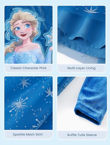 Image of Disney Girls' Tulle Tutu Dress Birthday Party Outfit Baby /Toddler | Officially Licensed, Frozen Elsa, Minnie, Princess, Velvet Top with Belt, Multi-Layer Mesh Skirt, Ruffle Long Sleeve Clothes
