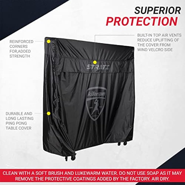 Killerspin MyT Strati Table Cover for Foldable Indoor and Outdoor Table Tennis Tables, 100% Polyester with PVC Coating, Black