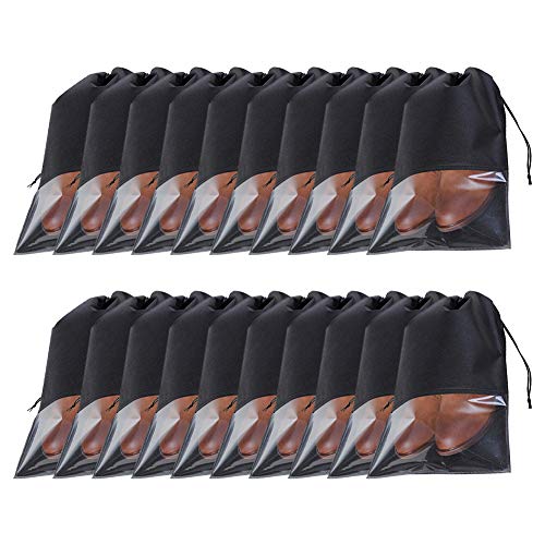 Pveath Bolsas de Zapatos portátiles, 20 Unidades, Bolsa de Almacenamiento de Zapatos de Viaje Grande, translúcido, con cordón no Tejido, Bolsa de Almacenamiento para Zapatos, Botas, tacón Alto