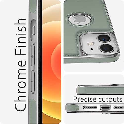 Image of Amazon Basics Back Cover iPhone 12 Mini Silver Electroplated Chrome | Full Camera Protection | Chrome Leather | Flexible Pu Leather Bumper Case (Green)
