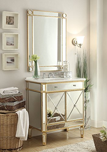 Benton Collection 32” All-Mirrored Austell Bathroom Sink Vanity Gold W/Mirror 504Gc-Ra-Mir (Gold) #TOP13